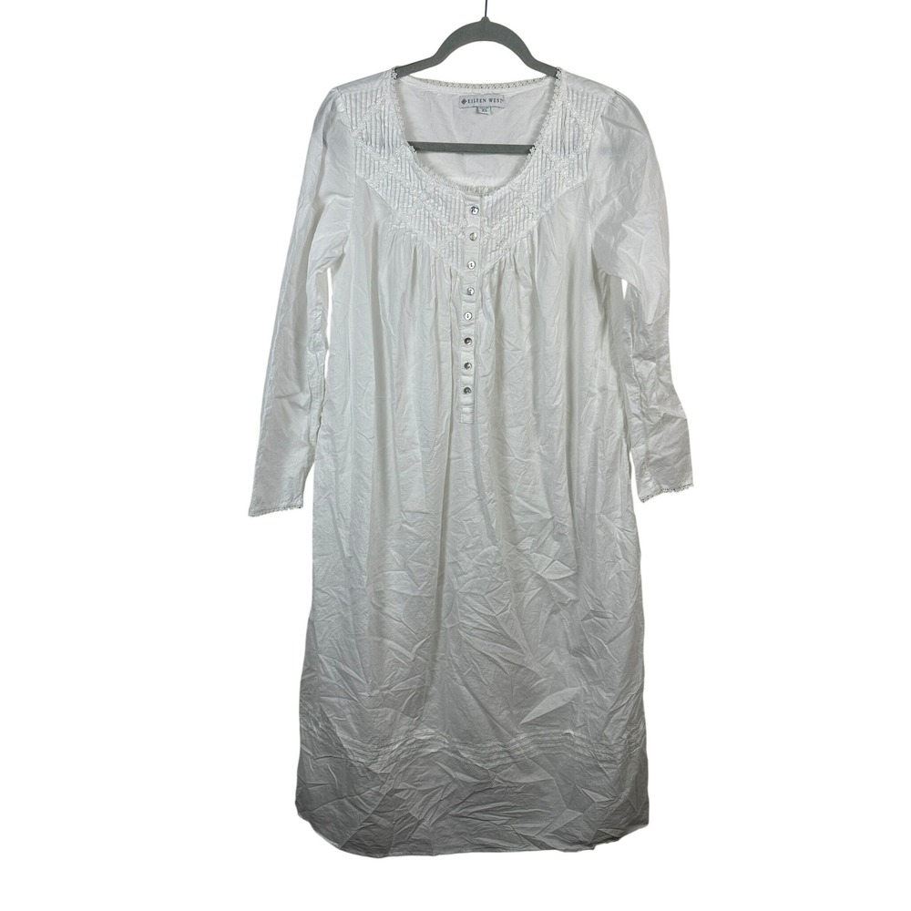 Eileen West Nightgown Women XS White Excellent Cotton Long Sleeve Embroidered